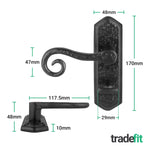 Curly Black Antique Lever on Backplate Bathroom Kit / Pack - 64mm Lock - 76mm Hinges - Black - tradefit - 2