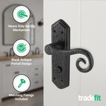 Curly Black Antique Lever on Backplate Bathroom Kit / Pack - 64mm Lock - 76mm Hinges - Black - tradefit - 4
