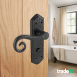 Black Iron Lever Door Handles on Backplate Curly Tail Pattern Bathroom Door Handles - Black - tradefit - 4