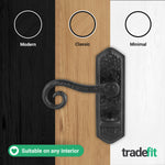 Black Iron Lever Door Handles on Backplate Curly Tail Pattern Bathroom Door Handles - Black - tradefit - 5