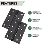 Steel Butt Hinges 1838 Fixed Pin Pattern - 102x70x2mm - Black Plated - Pair - EXCLUDING Screws - tradefit - 5