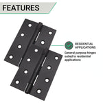 Steel Butt Hinges 1838 Fixed Pin Pattern - 102x70x2mm - Black Plated - Pair - EXCLUDING Screws - tradefit - 6