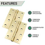 Steel Butt Hinges 1838 Fixed Pin Pattern - 102x67x2mm - Brass Plated - Pair - EXCLUDING Screws - tradefit - 6