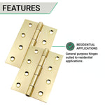 Steel Butt Hinges 1838 Fixed Pin Pattern - 102x67x2mm - Brass Plated - Pair - EXCLUDING Screws - tradefit - 7