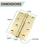 Steel Butt Hinges 1838 Fixed Pin Pattern - 102x67x2mm - Brass Plated - Pair - EXCLUDING Screws - tradefit - 2