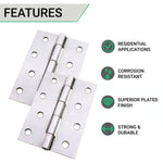 Steel Butt Hinges 1838 Fixed Pin Pattern - 102x67x2mm - Polished Chrome Plated - Pair - EXCLUDING Screws - tradefit - 5
