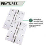 Steel Butt Hinges 1838 Fixed Pin Pattern - 102x67x2mm - Polished Chrome Plated - Pair - EXCLUDING Screws - tradefit - 6