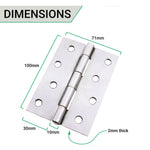 Steel Butt Hinges 1838 Fixed Pin Pattern - 102x67x2mm - Polished Chrome Plated - Pair - EXCLUDING Screws - tradefit - 2