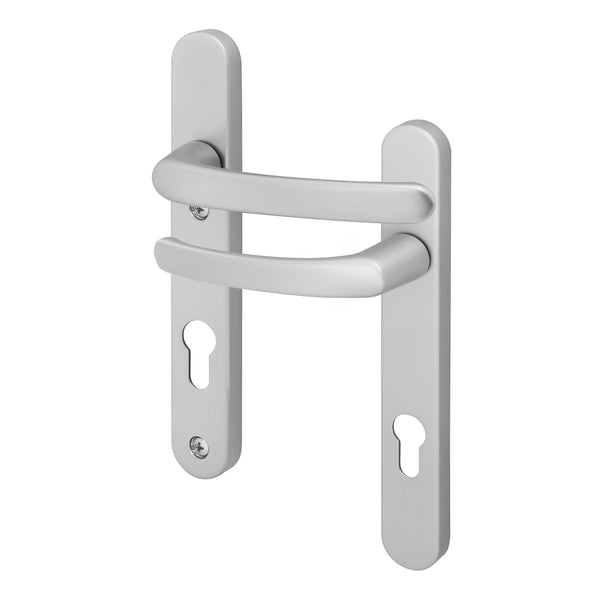 Silver UPVC Door Handles - 92mm PZ Centres - 122mm Fixing Centres - 245 x 34mm - tradefit - Featured Image