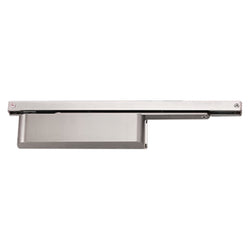 Slide Arm Cam Action Door Closer - Power Size 2 - 4 - Satin Stainless Radius Cover - tradefit