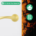 Nola Satin Brass Lever on Rose Door Handle Kit - Standard Duty FD30/60 - 80mm Euro Sashlock and Double Cylinder - Keyed to Differ - 2