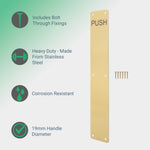 Engraved Push Finger Plate - 425 x 75 x 1.2mm Radius Corners - PVD Brushed Brass - tradefit - 2