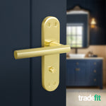 Olbia Satin Brass Lever on Backplate Door Handle Pack – 80mm Bathroom Lock - tradefit - 6