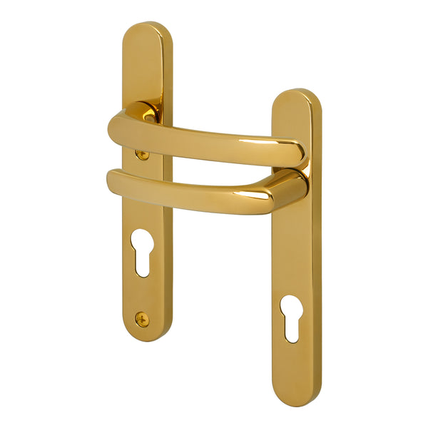 Polished Brass UPVC Door Handles - 92mm PZ Centres - 122mm Fixing Centres - 245 x 34mm - tradefit - Featured Image