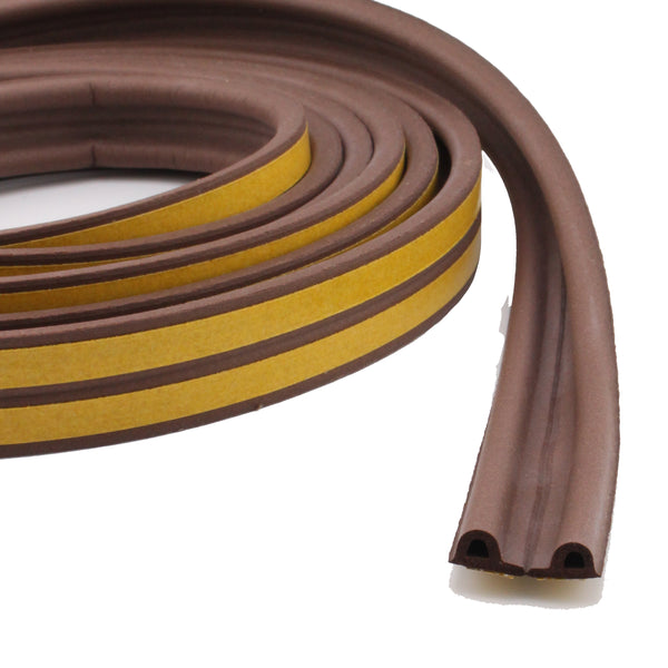 EDPM Self Adhesive Draught Weather Seal Strip - P Profile - Brown - 9 x 5.5 x 5000mm - 2 - 5mm Gap - tradefit - Featured Image