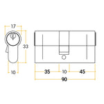 5 Pin 40/50mm 90mm [35+45+10mm] Euro Double Cylinder - Keyed Alike - Polished Brass - tradefit - 2