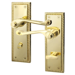 Georgian Rope Edge Scroll Polished Brass Door Handles - Bathroom - tradefit