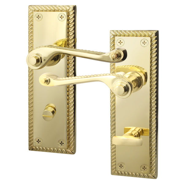 Georgian Rope Edge Scroll Polished Brass Door Handles - Bathroom - tradefit - Featured Image