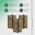 Florentine Bronze Fire Door Hinges - 3 Inch/76mm - Grade 7 Ball Bearing - Pack of 3 Hinges - tradefit - 2