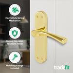 Nola Brass Plated Lever on Backplate Door Handle Pack – 64mm Latch - tradefit - 4