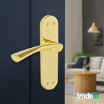 Nola Brass Plated Lever on Backplate Door Handle Pack – 76mm Latch - tradefit - 6