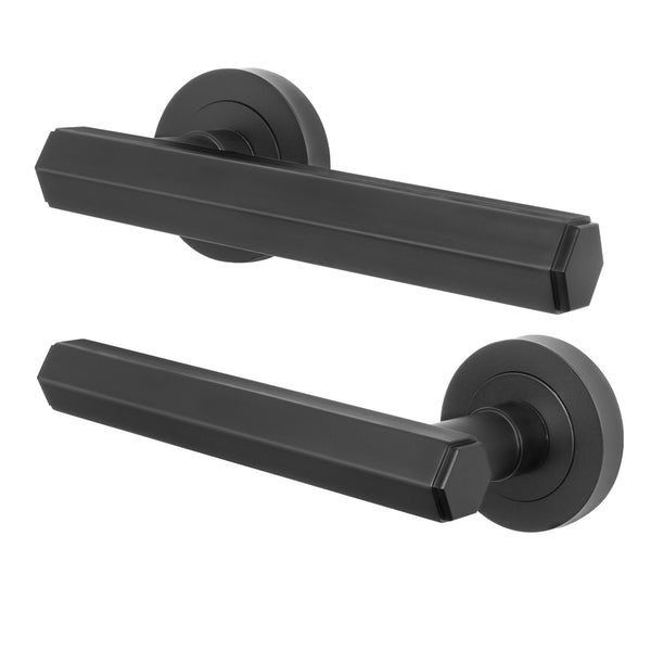 Moreno Matt Black Lever on Rose Door Handles - Heavy Duty - FD30/60 Rated - Featured Image