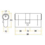 5 Pin 35/45mm 80mm [30+40+10mm] Euro Double Cylinder - Keyed to Differ - Satin Chrome - tradefit - 2