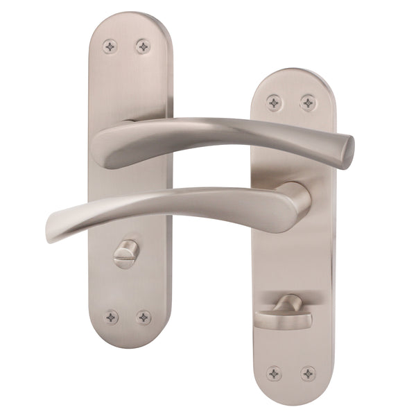Nola Satin Nickel Door Handles - Bathroom - tradefit - Featured Image