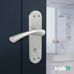 Nola Satin Nickel Lever on Backplate Door Handle Pack - 80mm Bathroom Lock - tradefit - 6
