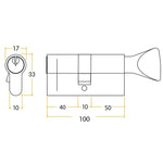 5 Pin 45/55mm 100mm [40+50+10mm] Euro Cylinder and Turn - Keyed to Differ - Polished Brass - tradefit - 2