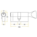 5 Pin 45/55mm 100mm [40+50+10mm] Euro Cylinder and Turn - Keyed Alike - Polished Brass - tradefit - 2