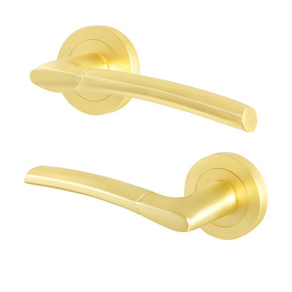Bosa Satin Brass Lever on Rose Door Handles - Standard Duty FD30/60 Rated - tradefit - Featured Image