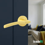 Bosa Satin Brass Lever on Rose Door Handle Kit - Standard Duty FD30/60 Rated - 76mm Latch - tradefit - 7