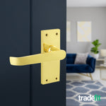Straight Pattern Polished Brass Door Handle Pack - 64mm Latch - tradefit - 6