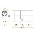 5 Pin 35/50mm 85mm [30+45+10mm] Euro Double Cylinder - Keyed Alike - Satin Chrome - tradefit