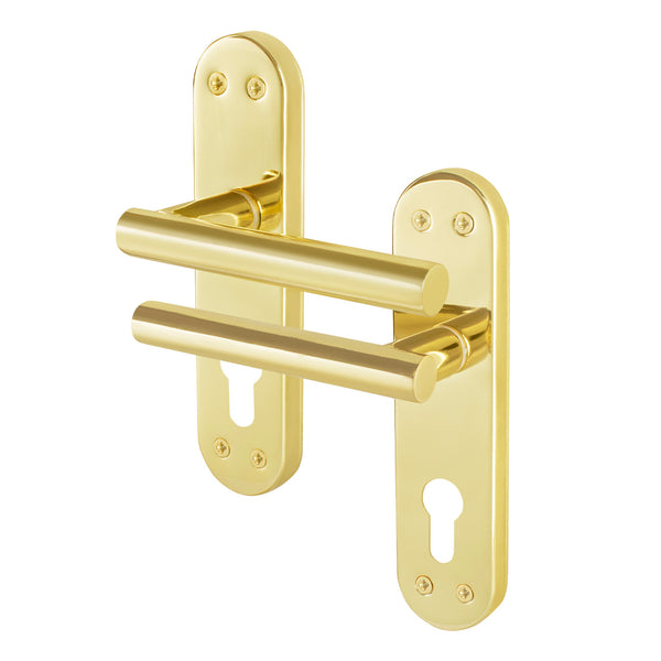 Olbia Brass Plated Lever on Backplate Door Handles - Euro - tradefit - Featured Image