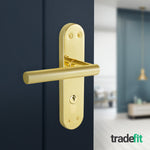 Olbia Brass Plated Lever on Backplate Door Handle Kit - 80mm Euro Sashlock and Double Cylinder - Keyed to Differ - tradefit - 6