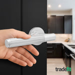 Aurora Polished Chrome Lever on Rose Door Handle Kit - 64mm Latch - tradefit - 6