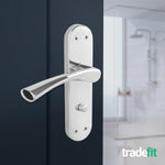 Nola Polished Chrome Lever on Backplate Door Handle Pack - 64mm Bathroom Lock - tradefit - 6