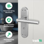 Olbia Satin Nickel Lever on Backplate Door Handle Kit - 80mm Euro Sashlock and Double Cylinder - Keyed to Differ - tradefit - 4