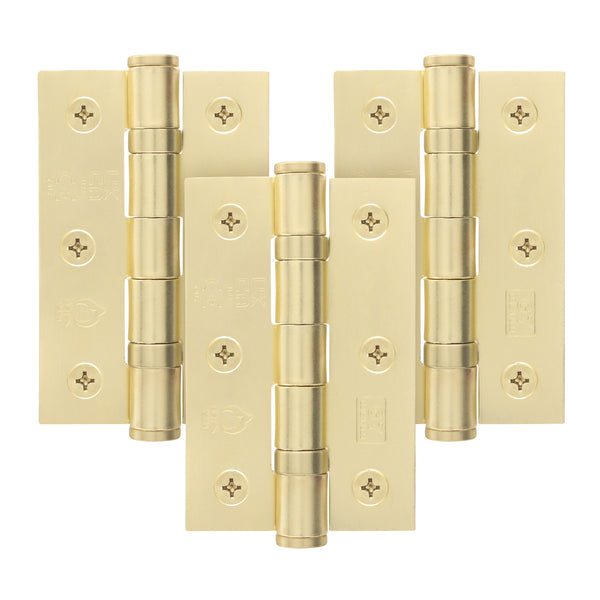 Satin Brass Fire Door Hinges - 3 Inch/76mm - Grade 7 Steel Ball Bearing - Pack of 3 Hinges - tradefit - Featured Image