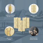 Satin Brass Fire Door Hinges - 3 Inch/76mm - Grade 7 Steel Ball Bearing - Pack of 3 Hinges - tradefit - 5