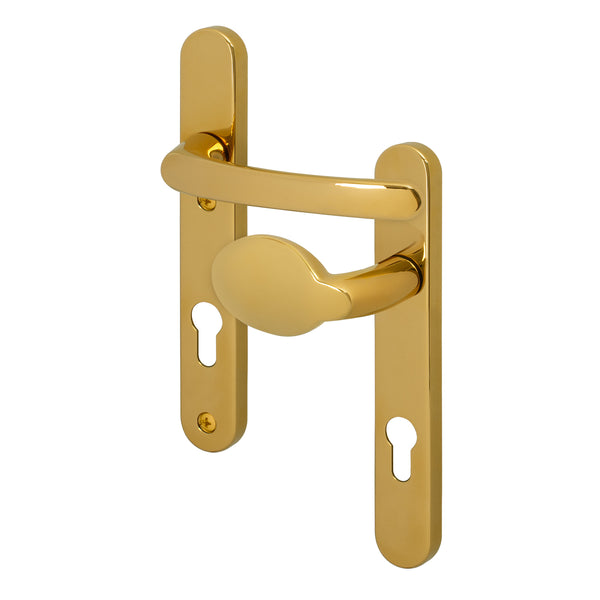 Polished Brass UPVC Lever Pad Door Handles - 92mm PZ Centres - 122mm Fixing Centres - 245 x 34mm - Featured Image