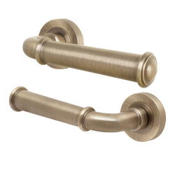 Claro Antique Brass Lever on Rose Door Handles - Heavy Duty - FD30/60 Rated - tradefit