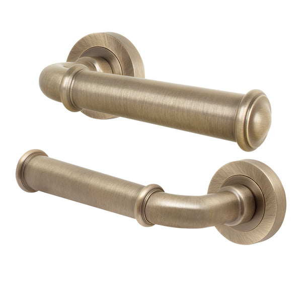 Claro Antique Brass Lever on Rose Door Handles - Heavy Duty - FD30/60 Rated - tradefit - Featured Image