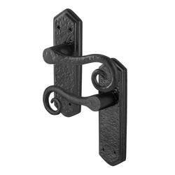 Black Iron Lever Door Handles on Backplate Curly Tail Pattern Latch Door Handles - Black - tradefit