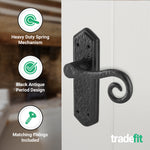 Curly Black Antique Lever on Backplate Latch Kit / Pack - 76mm Latch - 76mm Hinges - Black - tradefit - 4