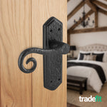 Black Iron Lever Door Handles on Backplate Curly Tail Pattern Latch Door Handles - Black - tradefit - 4