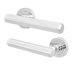 Moreno Polished Chrome Lever on Rose Door Handles - Heavy Duty - FD30/60 Rated - tradefit