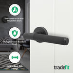 Aurora Matt Black Lever on Rose Door Handle Kit - Medium Duty FD30/60 - 76mm Latch - tradefit - 2